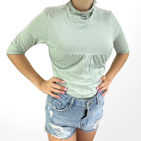 00s BEN AND LUCIA Vintage Green Mock Neck Half Sleeve Tunic - Picture 1 of 7